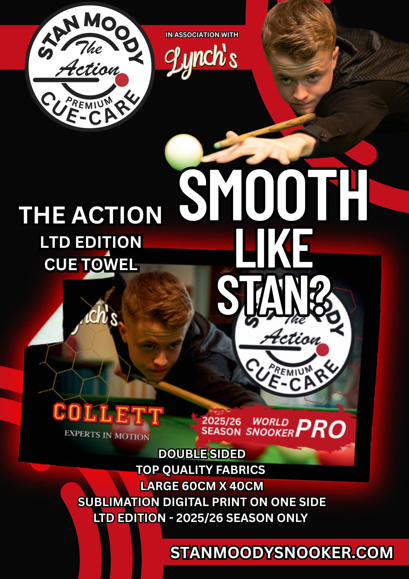 Stan 'The Action' Moody Premium Cue Towel 25/26 Season - Info