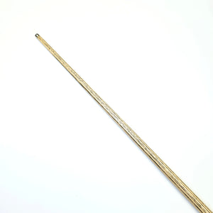 Detailed view of Premium Cues ICON No.018 cue shaft with visible ash grain pattern, ideal for serious snooker players seeking precision.