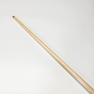 Angled view of Premium Cues ICON No.012 maple shaft showing the fine grain and craftsmanship of the one piece snooker cue.