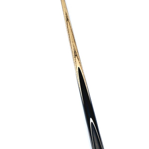 Full view of Premium Cues ICON No.017 one piece pool cue, featuring handcrafted ebony butt and natural wood shaft.
