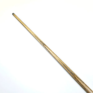 Angled view of Premium Cues ICON No.020 one piece pool cue shaft with visible wood grain and titanium ferrule tip.