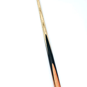 Full-length Premium Cues ICON No.003 one piece snooker cue with 58.25-inch length and elegant black and wood finish.