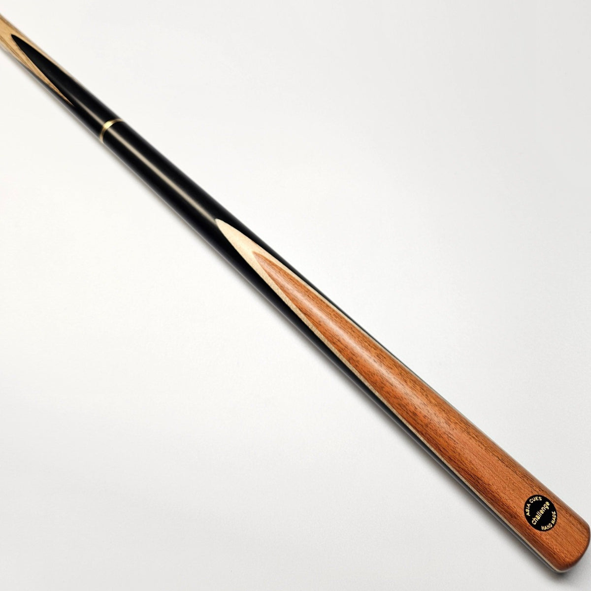 Asia Cues Challenge Range Ebony Butt with Burrwood front splice and Thick Birdseye Maple Veneer. Butt View
