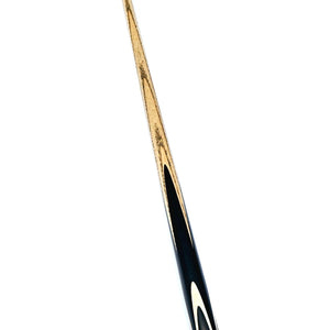 Full-length Premium Cues ICON No.019 - One Piece Pool Cue with ebony butt, Amboyna Burl splices, and threaded extension fitting.