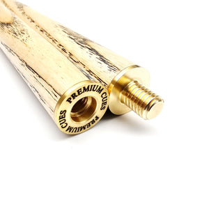 Premium Cues BREAKER Two Piece 8 Ball Pool Break Cue with brass joint and engraved branding, designed for powerful break shots in billiards.
