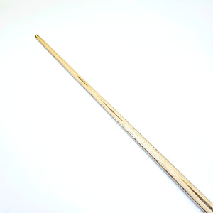 Angled view of Prestige Cues Green Plate 3 snooker cue shaft highlighting the smooth, straight grain of the wood.