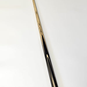 Full-length view of Premium Cues ICON No.004 - One Piece Snooker Cue with natural ash shaft and black butt, perfect for serious snooker players.