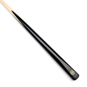Asia Cues Support one piece snooker cue with ebony butt and full maple shaft, 57.5 inches long, ideal for professional indoor billiards.