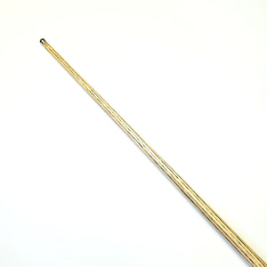 Detailed view of Premium Cues ICON No.014 cue shaft highlighting fine ash wood grain and straight taper for enhanced cueing precision.