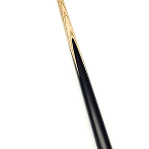 Full view of Asia Cues Shooter one piece snooker cue, 57 inches, featuring ash shaft and ebony butt for balance and control.