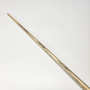 Angled view of Premium Cues ICON No.005 - One Piece Snooker Cue showing smooth ash wood shaft with fine grain for accurate cueing.