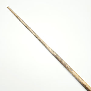 Detailed view of Asia Cues Shooter cue shaft with light ash wood and fine grain, crafted for consistent snooker performance.