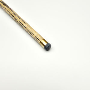 Close-up of 8.7mm tip and brass ferrule on Asia Cues Challenge pool cue, built for durability and precision in competitive play.