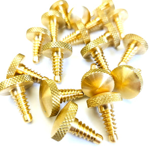 Collection of Brass Cue Butt Protectors with knurled grip heads. Compatible with Premium Cues, Asia Cues, and other major cue brands.