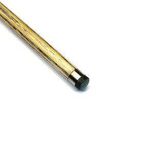 Tip close-up of Premium Cues ICON No.013 snooker cue featuring titanium ferrule and fitted tip for enhanced shot accuracy and control.