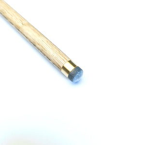 Tip close-up of Premium Cues ICON No.019 - One Piece Pool Cue with brass ferrule and blue cue tip for enhanced ball control.