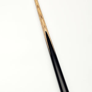 Full view of Asia Cues Support one piece pool cue, 58 inches long with 8.9mm tip and balanced ash and ebony construction.