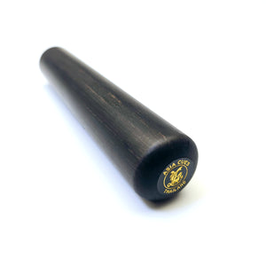 Asia Cues 6" Solid Ebony Mini Butt with gold badge, crafted for quick cue extension during indoor billiards gameplay.