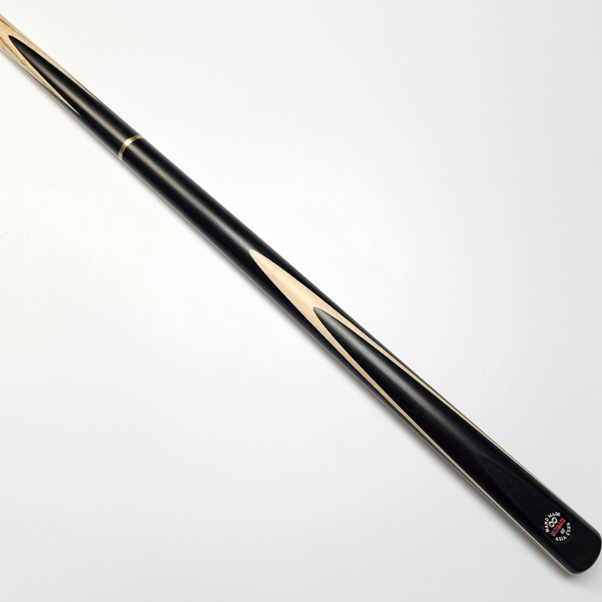 Asia Cues Ultimate No.657 - 3/4 Jointed Snooker Cue  Handmade Ebony Butt with Thick Birdseye Maple Veneer. Butt View