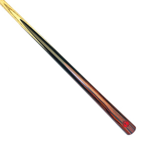 Premium Cues ICON No.014 snooker cue with handmade ebony butt and cocobolo splices, showcasing smooth polished finish for professional play.