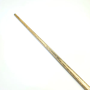 Upper shaft of Prestige Cues Green Plate snooker cue made from light ash wood, showcasing smooth grain and 9.6mm tip.