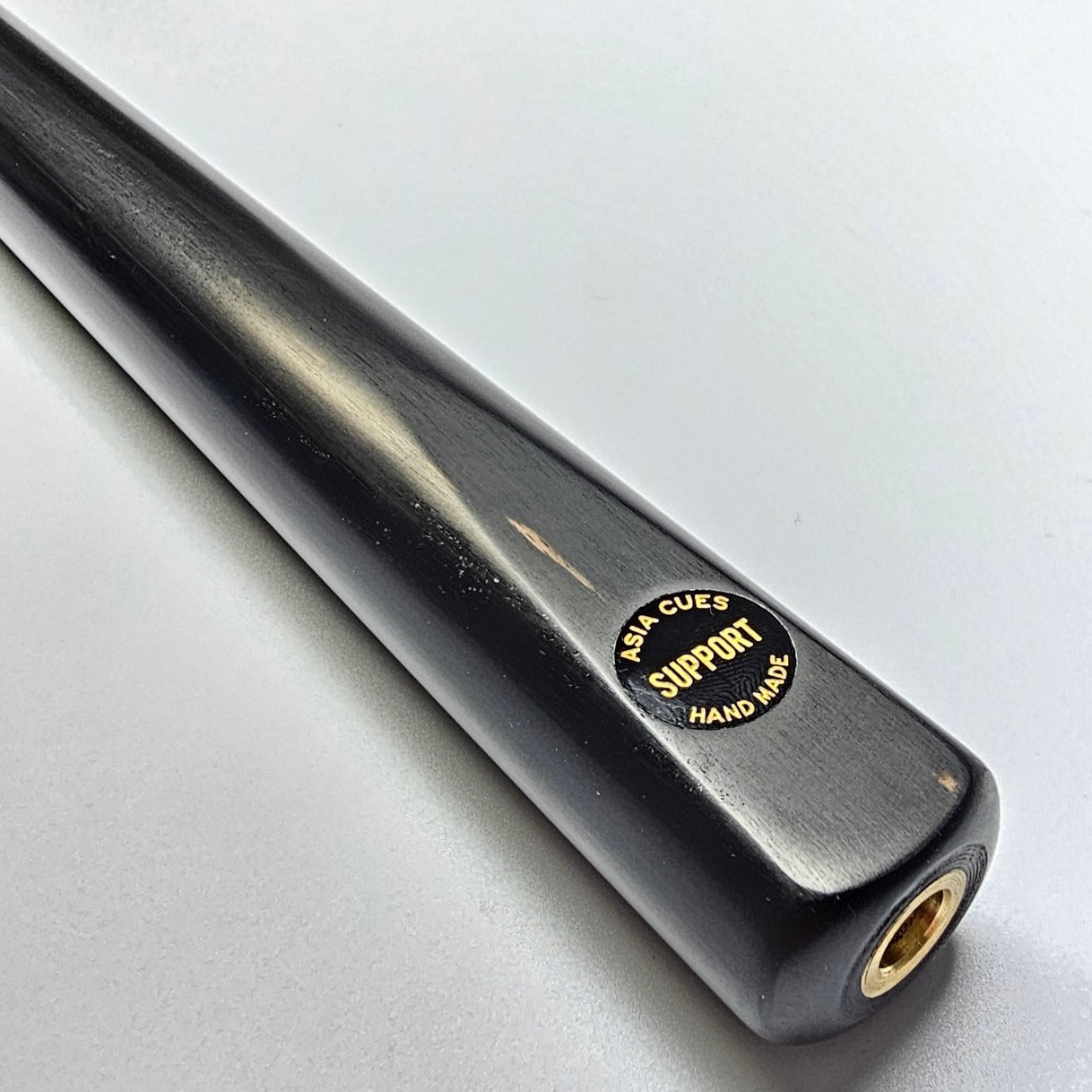 Asia Cues Support - One Piece Snooker Cue  Handmade Ebony Butt. Badge View