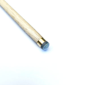 Close-up of 9mm tip and brass ferrule on Premium Cues ICON No.017, designed for precision cue ball control in 8 ball pool.