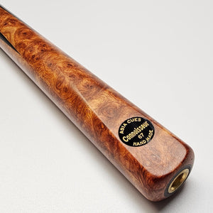 Asia Cues Connoisseurr 1 Piece Snooker Cue  Handmade Ebony Butt with 4 splices of Amboyna Burl. Badge View