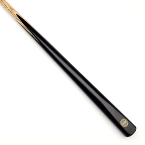 Asia Cues Support one piece pool cue with ebony butt and full ash shaft, showcasing sleek black finish for professional billiards play.