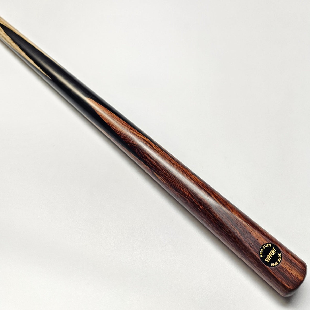 Asia Cues Support - One Piece Pool Cue  Handmade Ebony Butt with 4 lower splices of Exotic Rosewood. Butt View
