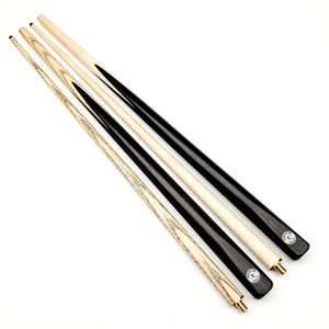 Premium Cues BREAKER Two Piece - 8 Ball Pool Break Cue featuring sleek black and wood grain handles with carbon break ferrules for powerful breaks.