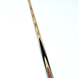 Full-length view of Premium Cues ICON No.020 handmade one piece pool cue showcasing elegant woodwork and seamless craftsmanship.