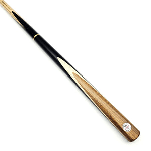 Asia Cues Ultimate No.1053 snooker cue with 3/4 joint, ebony butt, ovangkol front splice, and maple veneer for professional play.