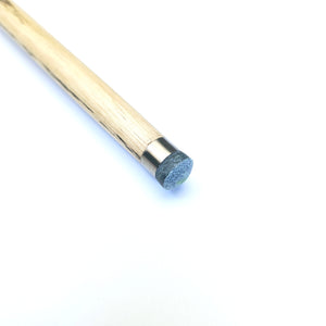 Close-up of 9.5mm tip and titanium ferrule on Premium Cues ICON No.014 snooker cue, engineered for durability and accurate ball contact.