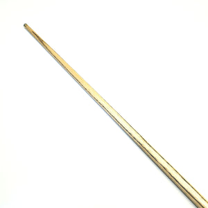 Side view of Prestige Cues Green Plate snooker cue shaft with straight ash grain and precision craftsmanship, 57 inches long.