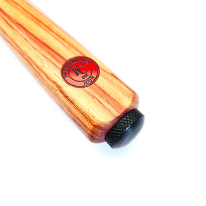 Premium Cues Nylon Butt Protector securely attached to cue butt, offering durable floor protection for indoor billiards accessories.