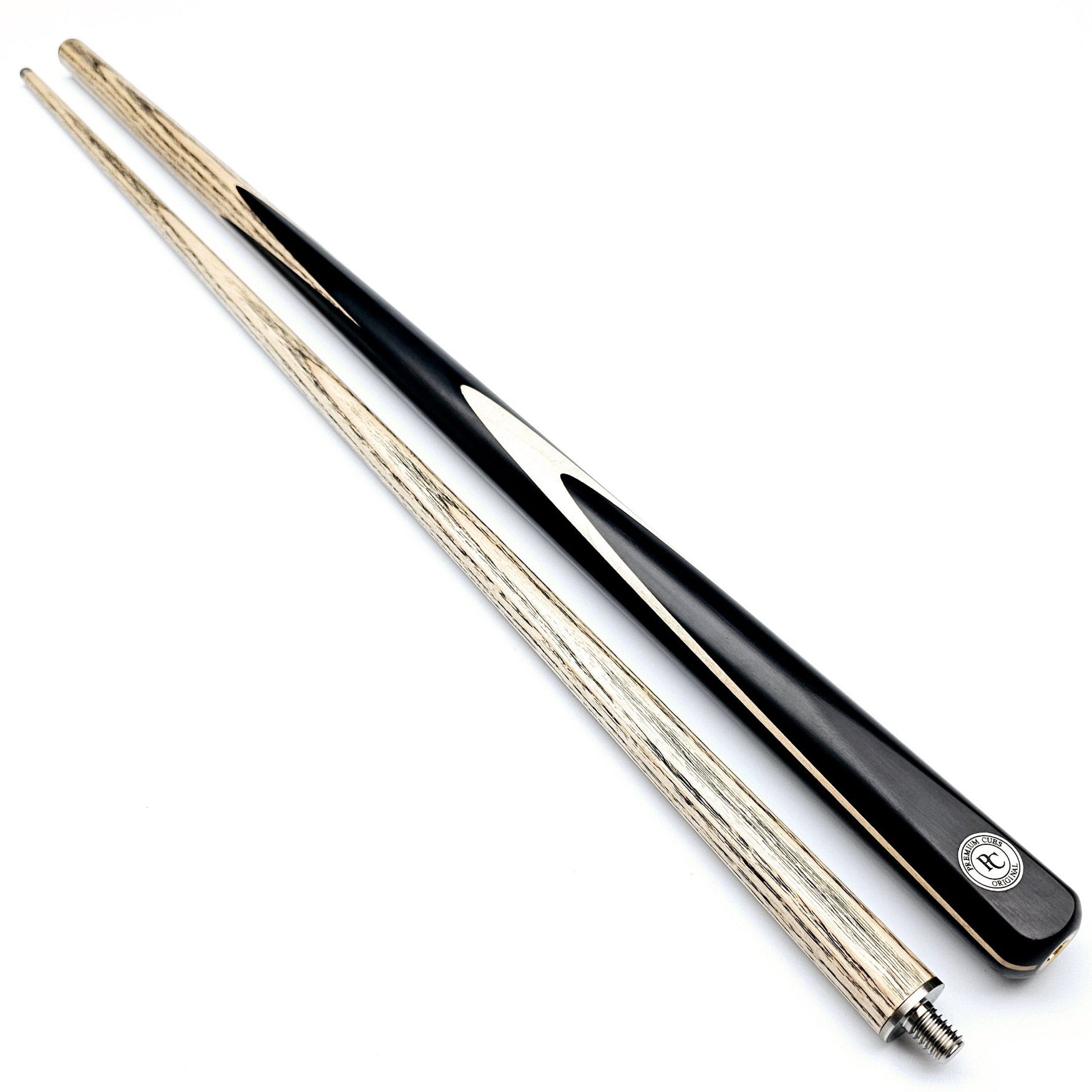 Premium Cues Original Handmade Titanium Two Piece Snooker Cue - On angle view