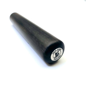 Asia Cues 6" Solid Ebony Mini Butt featuring a white badge, designed for seamless cue extension in snooker or pool.