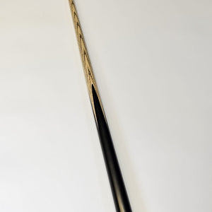 Full-length view of Premium Cues ICON No.010 - One Piece Snooker Cue with elegant black and ash wood finish for indoor billiards.