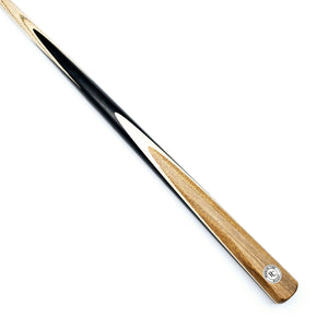 Premium Cues Rocket Handmade One Piece Snooker Cue - ASH with ash shaft and ebony hand-spliced butt, featuring sleek black and natural wood finish.