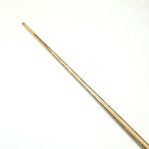 Angled view of Premium Cues ICON No.019 ash shaft highlighting the natural wood grain and craftsmanship for indoor billiards.