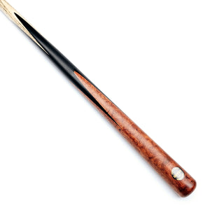 Asia Cues Signature No.227 one piece pool cue with handmade ebony butt and burl wood splices, 57.5-inch length for professional play.