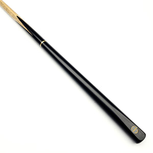 Asia Cues Challenge 3/4 jointed pool cue with ebony butt and natural wood shaft, 57.5 inches long for professional billiards play.