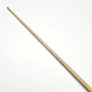 Angled view of Asia Cues Signature No.560 cue shaft highlighting the straight ash wood grain, ideal for accurate snooker shots.