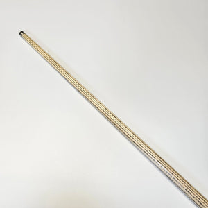 Detailed view of Premium Cues ICON No.009 shaft with fine ash grain, crafted for balance and control in snooker gameplay.