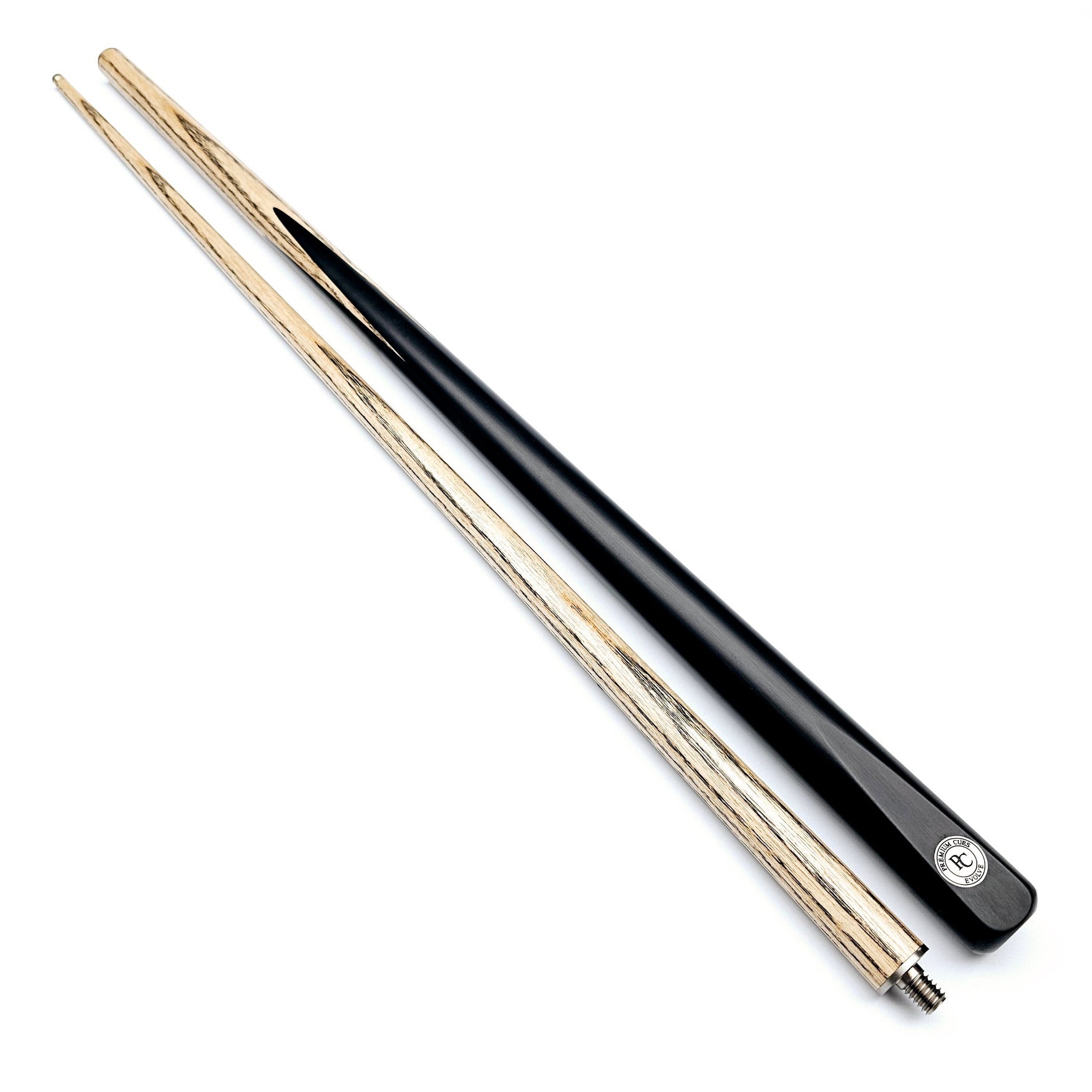 Premium Cues Evolve 57" Handmade Titanium Two Piece Pool Cue - On angle view