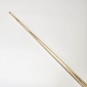 Angled view of Premium Cues ICON No.003 snooker cue shaft showing detailed wood grain and straight taper.