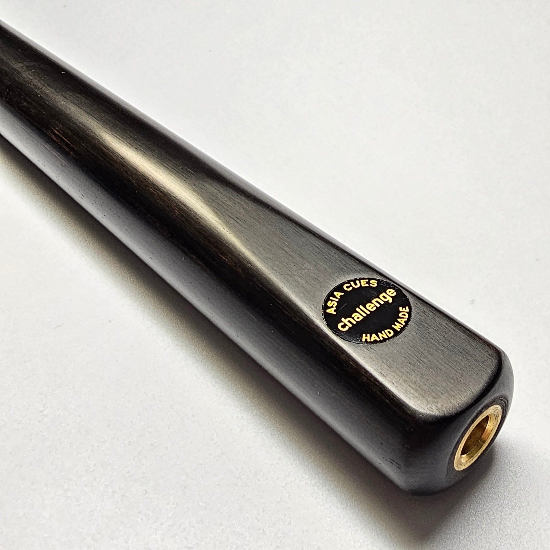 Asia Cues Challenge Range One Piece Cue Ash Shaft Ebony Butt. Badge View